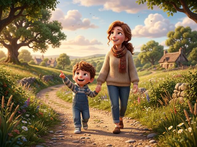 Voorbeeld van de tekenstijl 3D Familiefilm