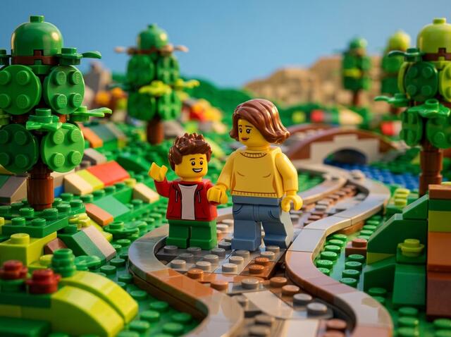 Voorbeeld van de tekenstijl Blokjeswereld