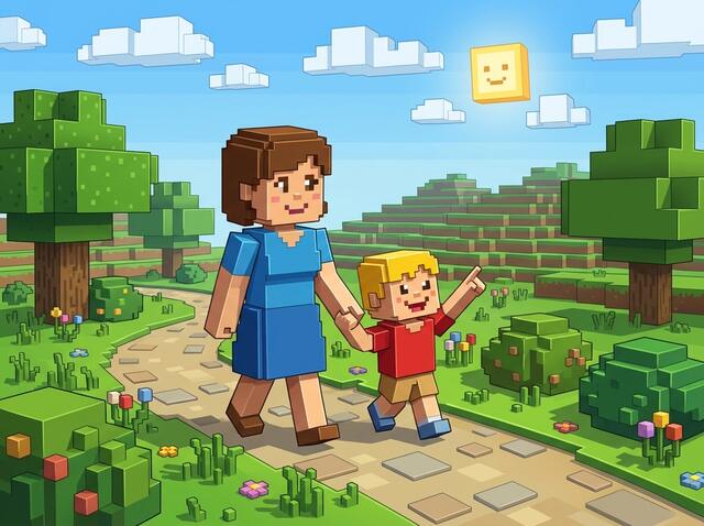 Voorbeeld van de tekenstijl Pixelwereld