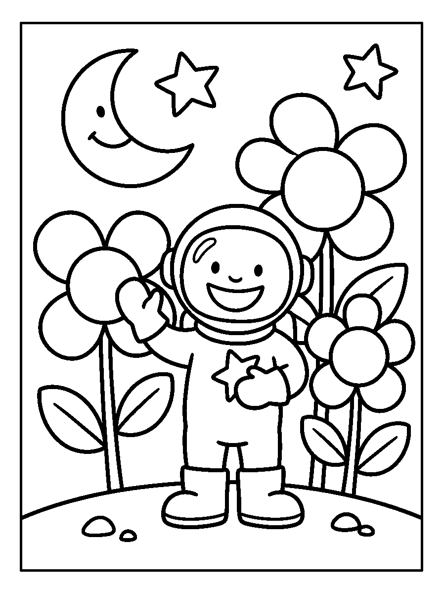 kleurplaat astronaut · Tussen de bloemen