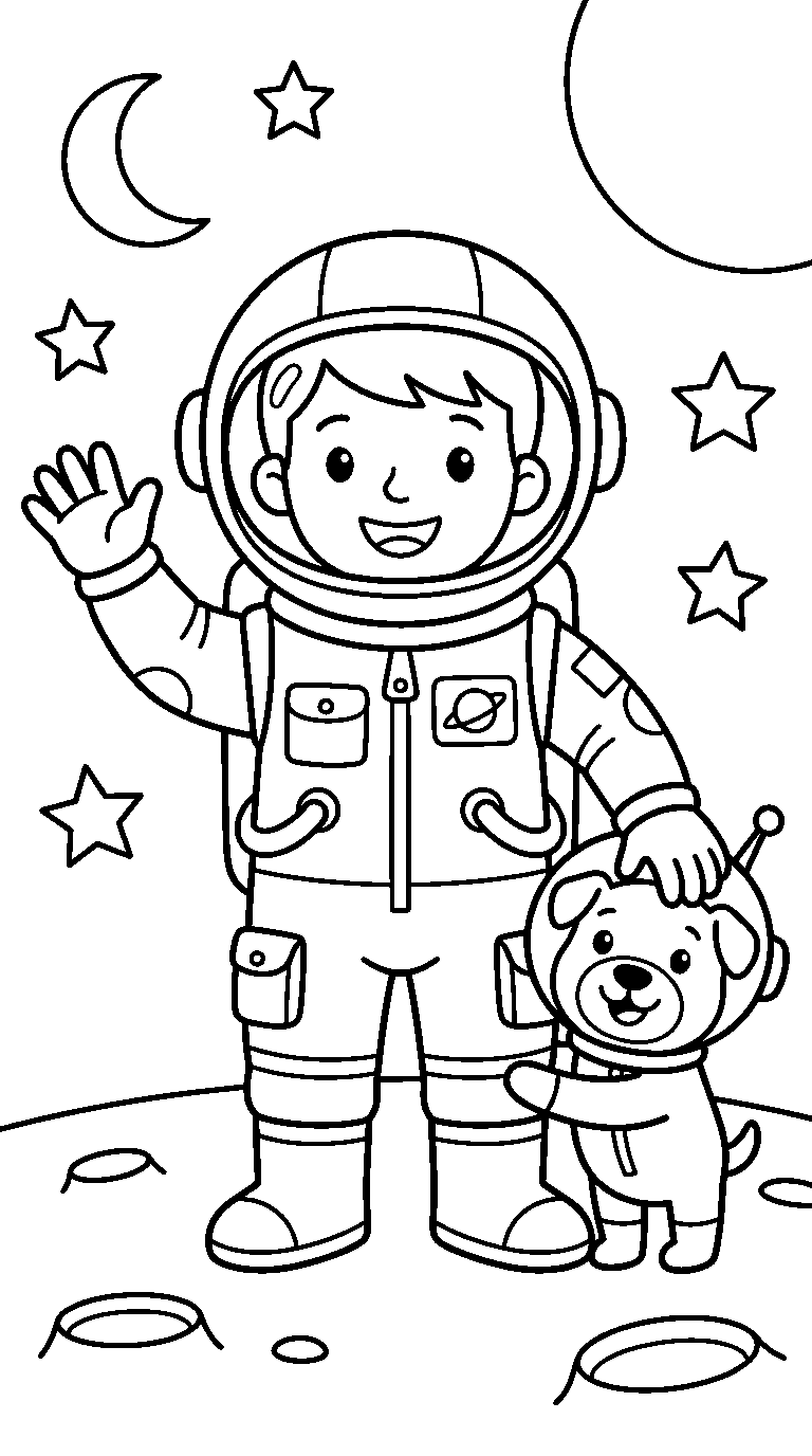 kleurplaat astronaut · Met een diertje