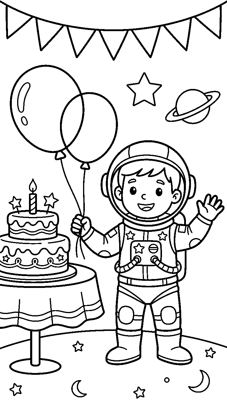 kleurplaat astronaut · Op het feest