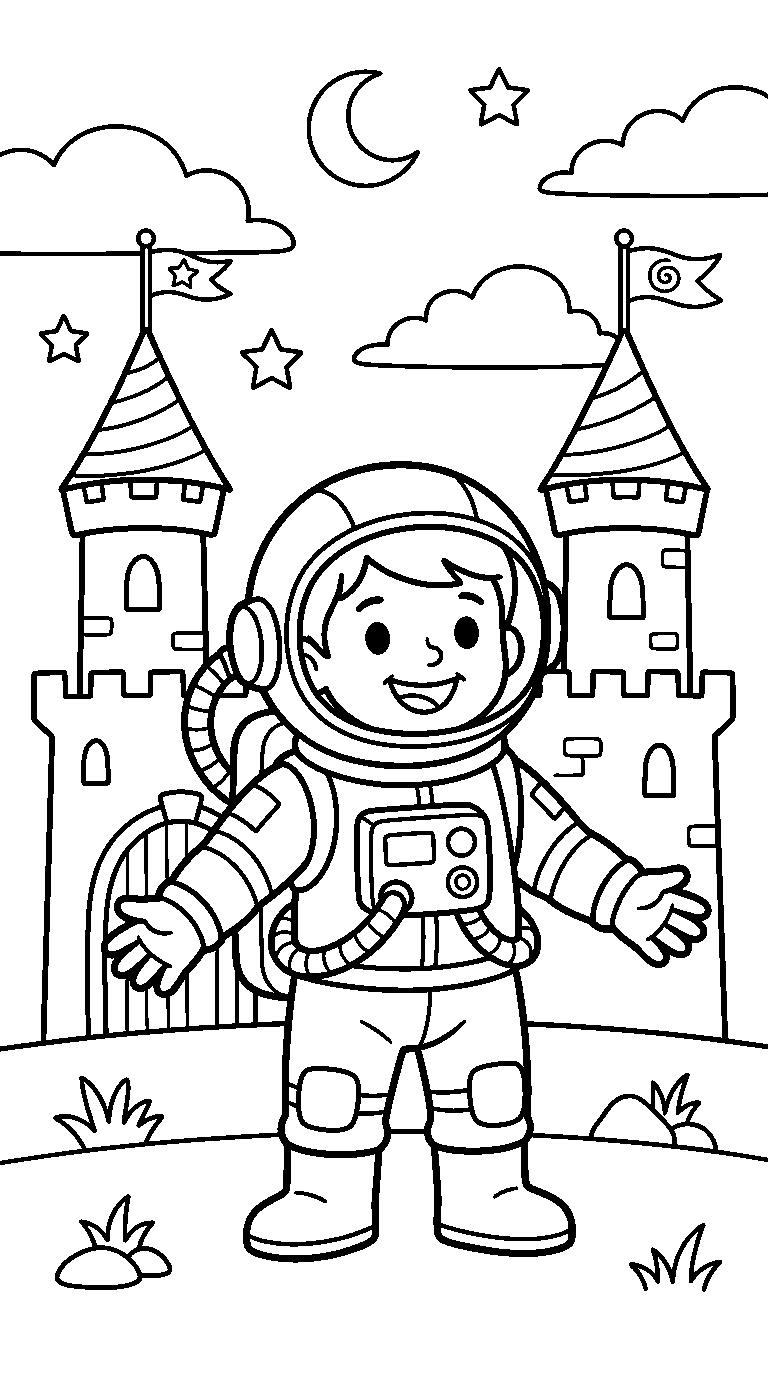kleurplaat astronaut · Bij het kasteel