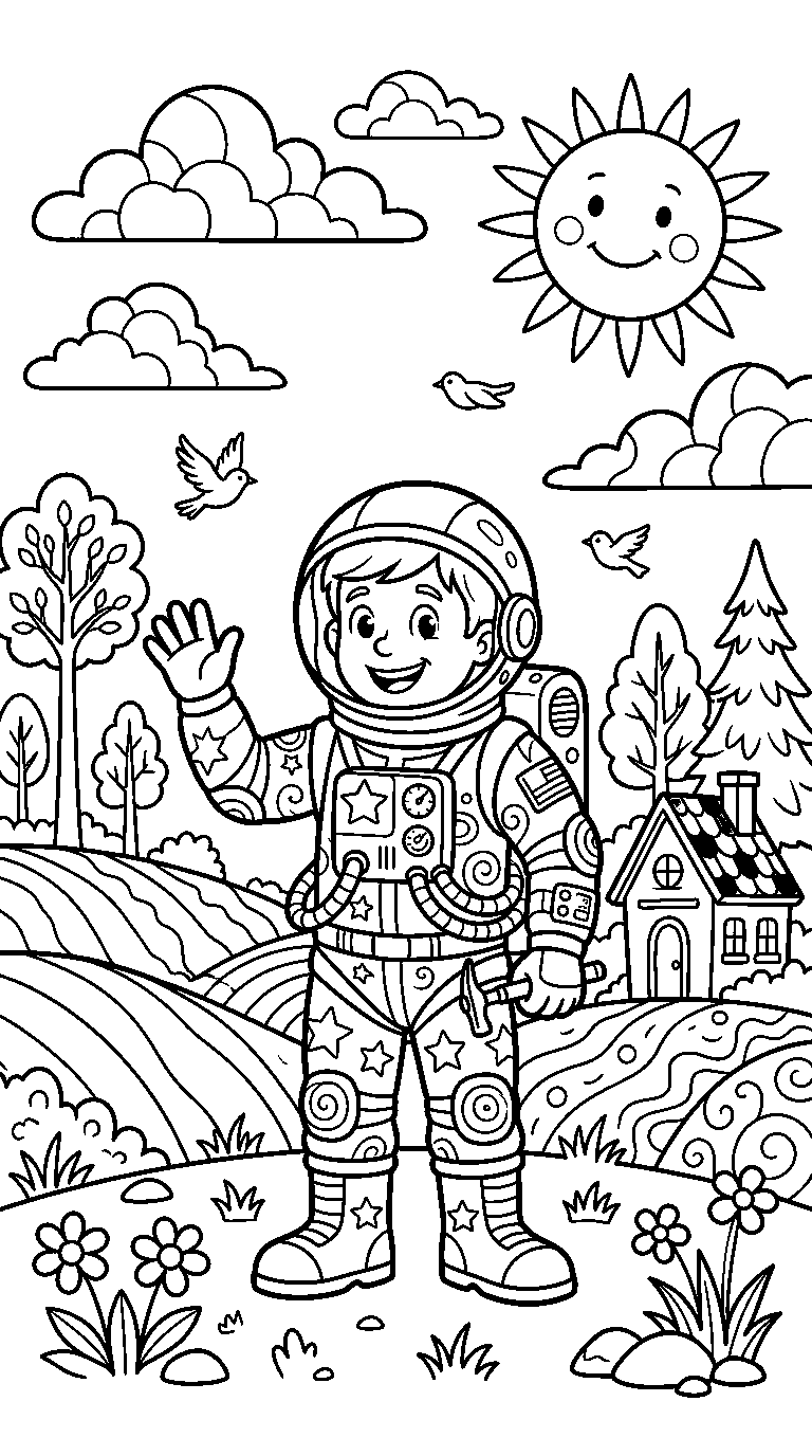 kleurplaat astronaut · In het landschap