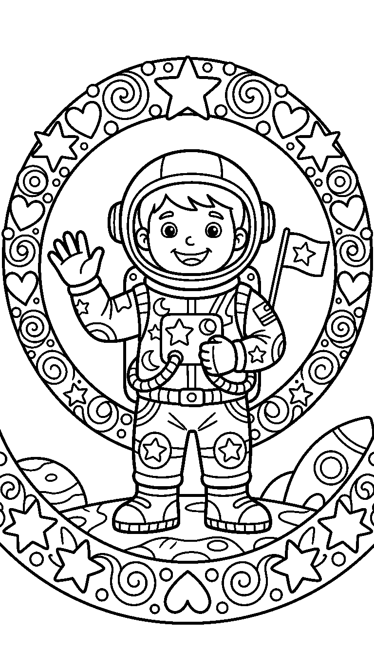 kleurplaat astronaut · Met versiering