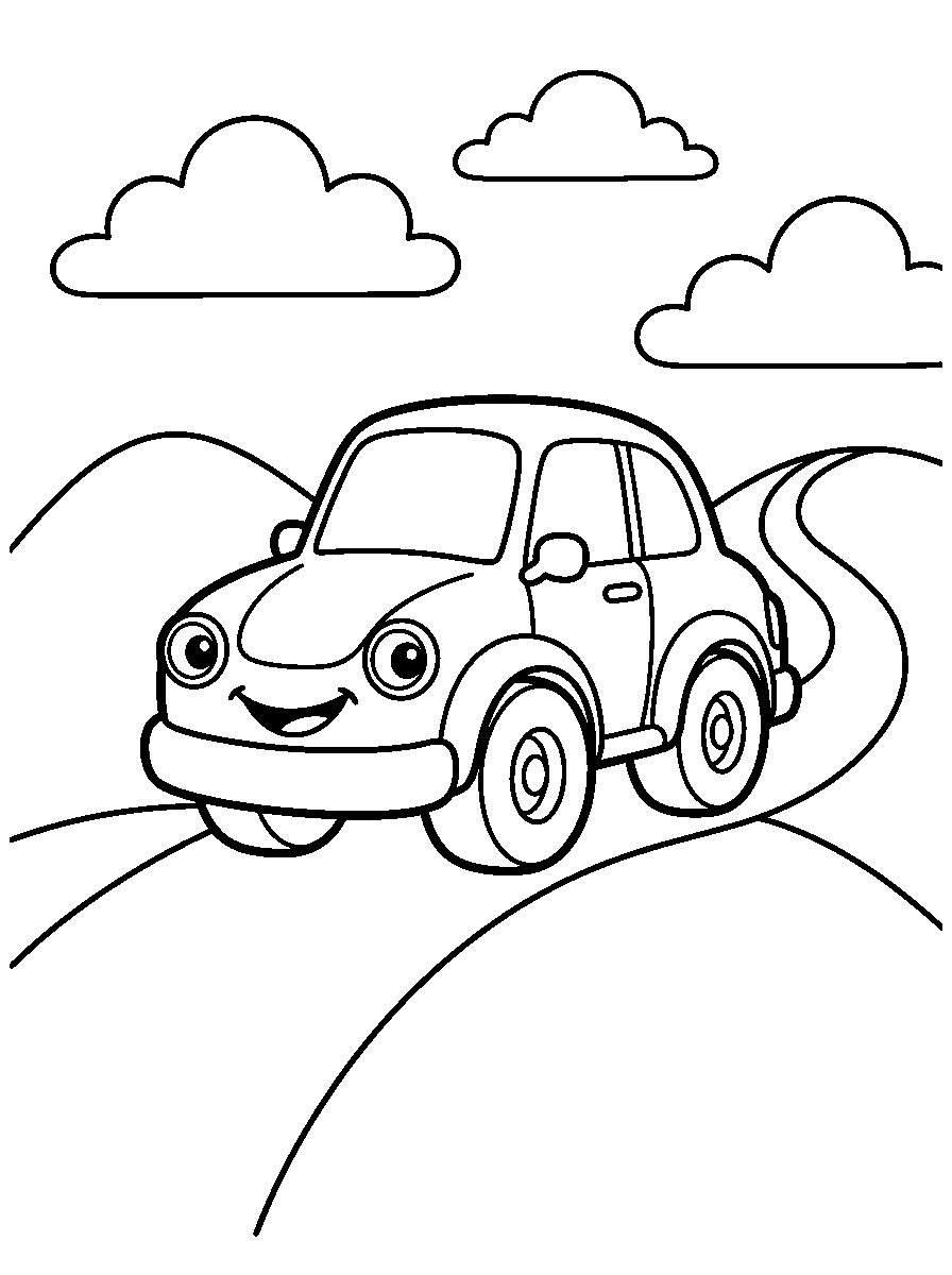 kleurplaat auto · Over de heuvels