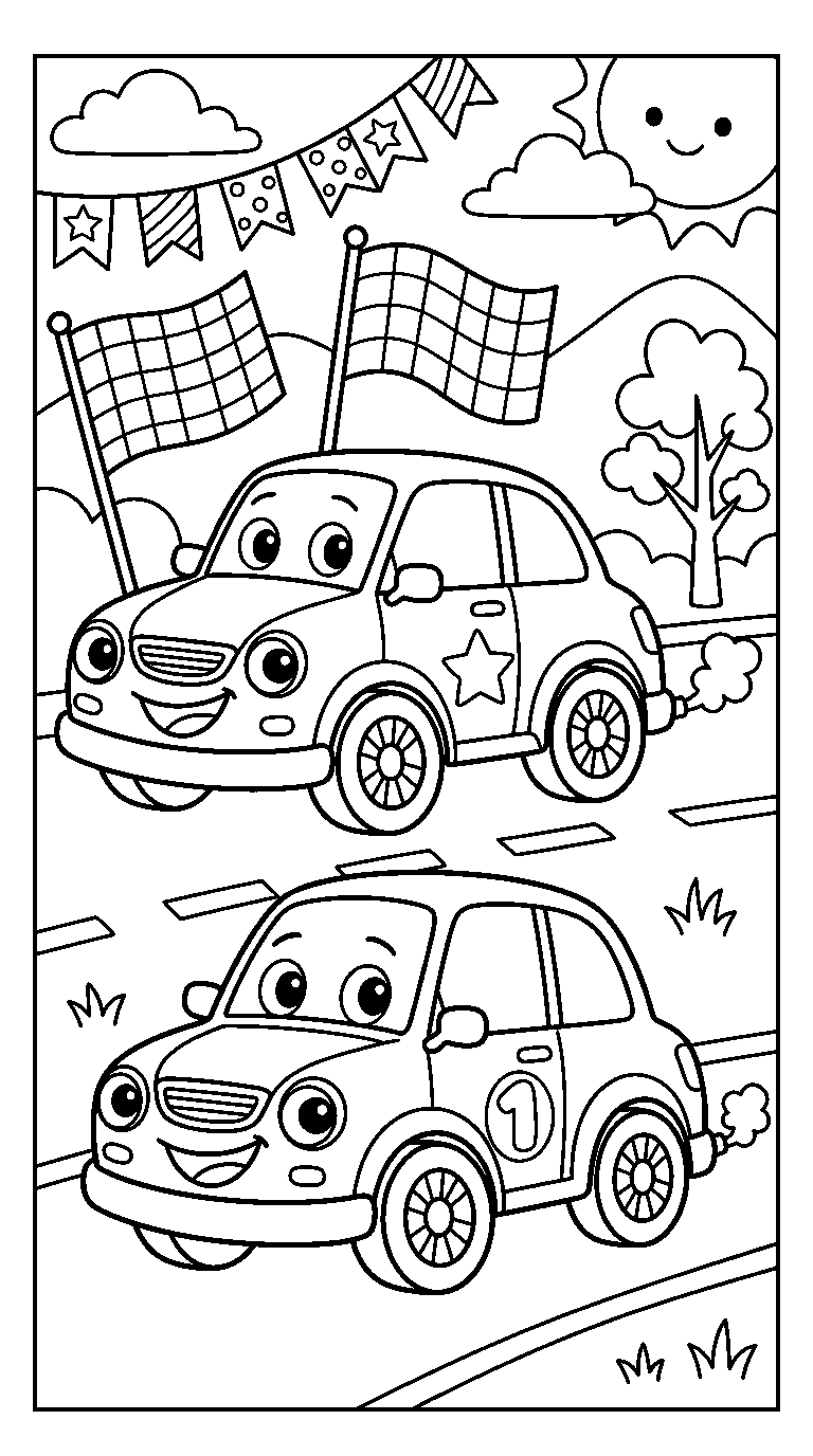 kleurplaat auto · De race
