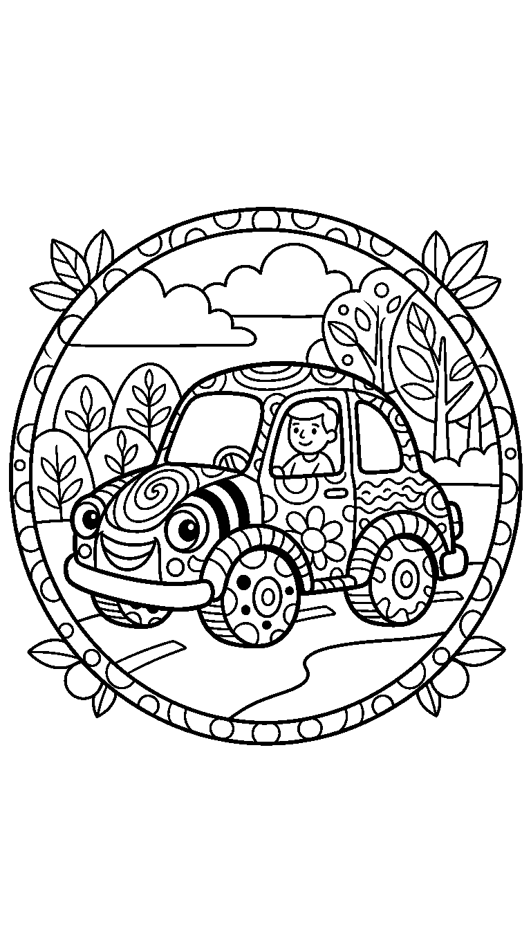 kleurplaat auto · Met versiering