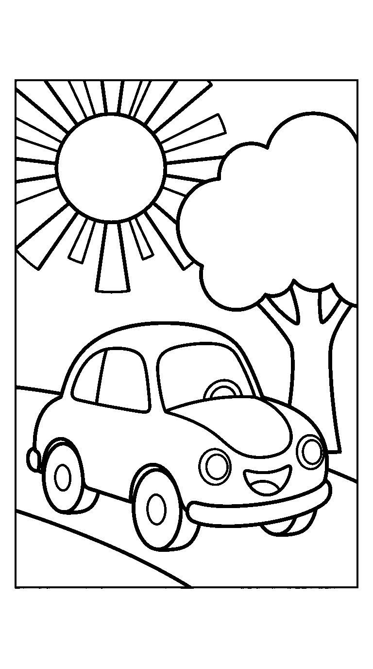 kleurplaat auto · Op de weg