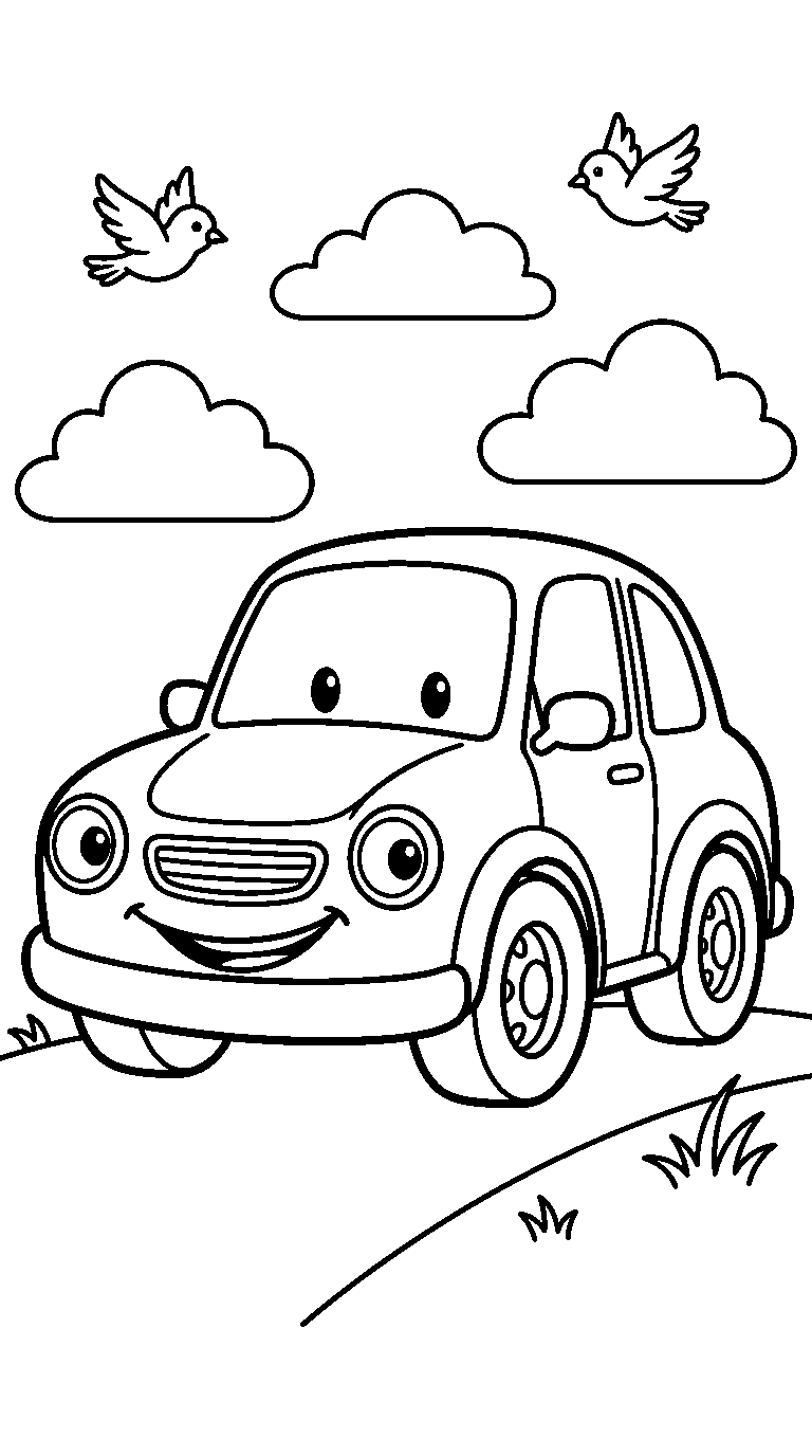 kleurplaat auto · Onder de wolken