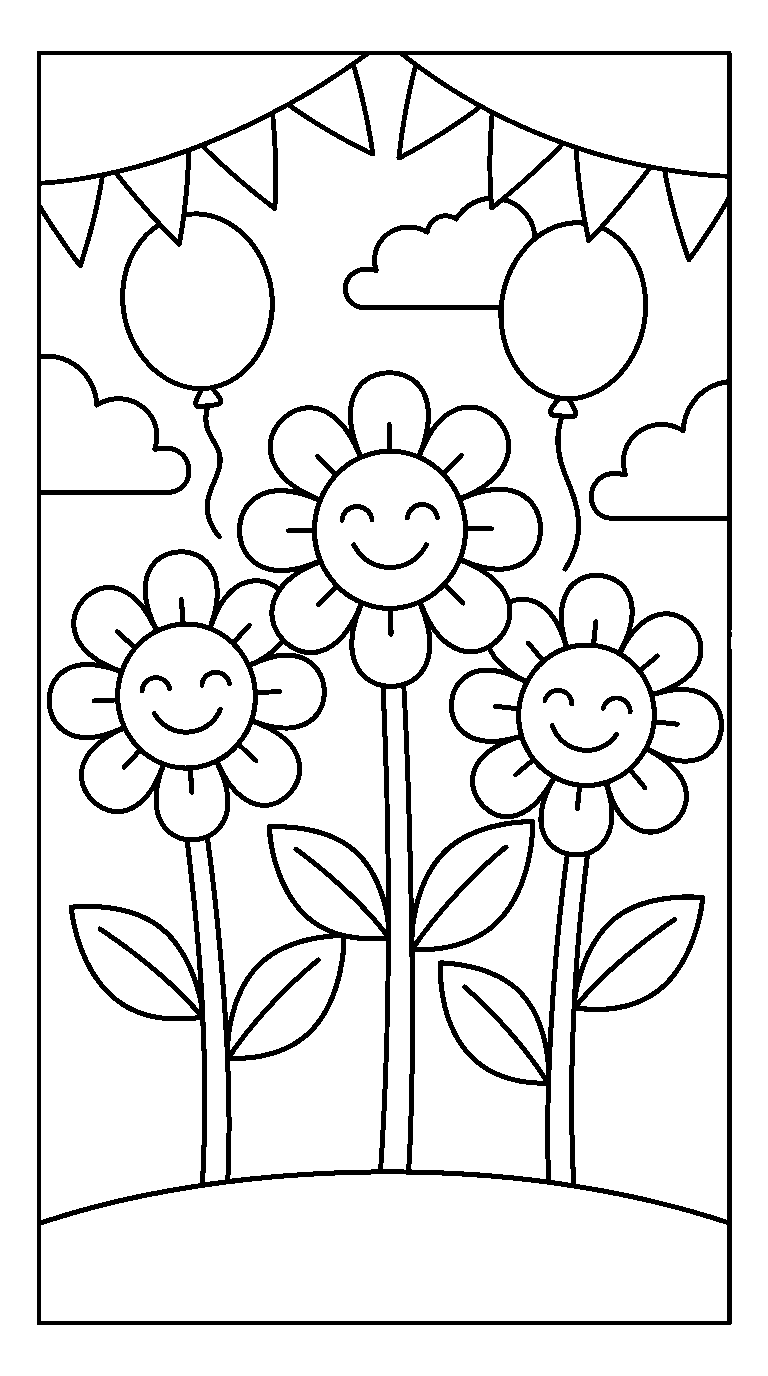 kleurplaat bloemen · Met ballonnen