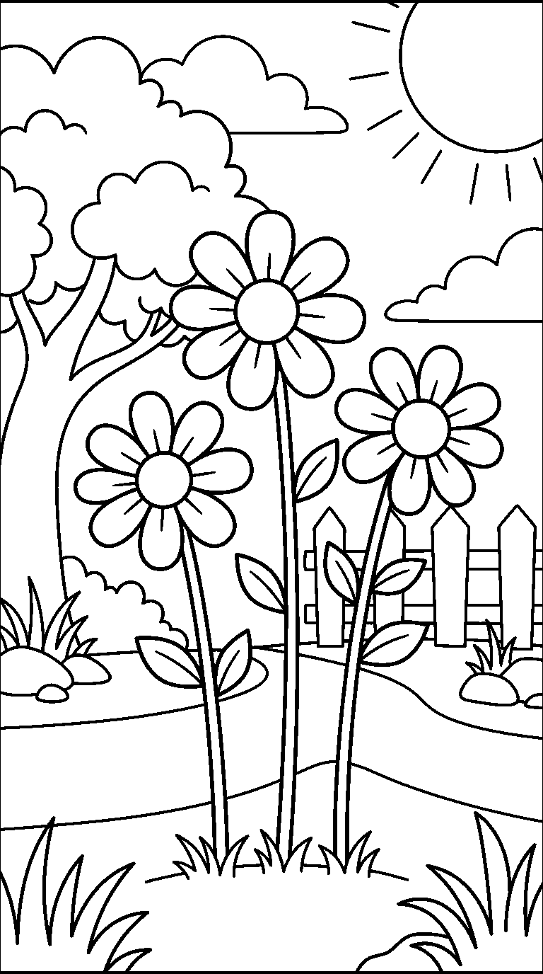 kleurplaat bloemen · buiten