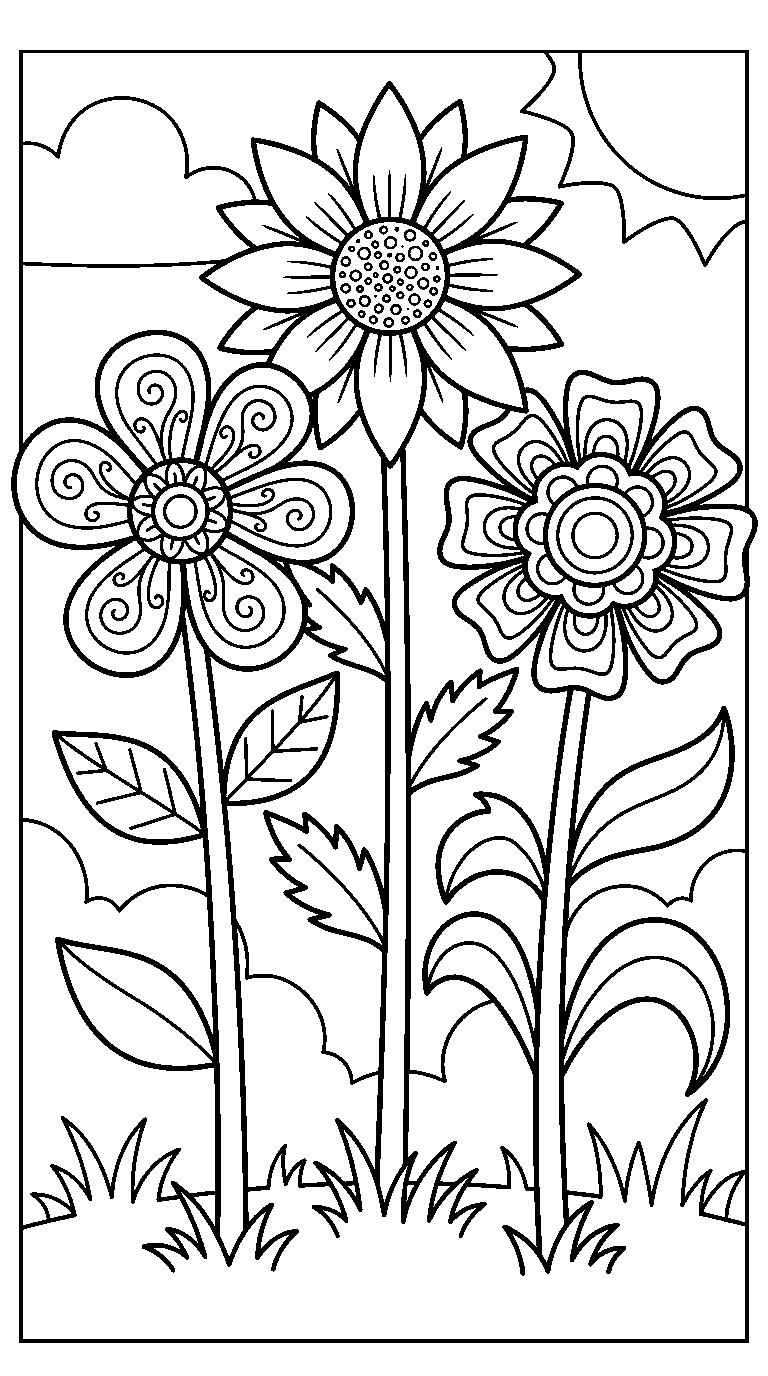kleurplaat bloemen · Drie varianten