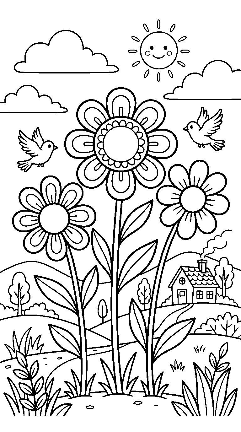 kleurplaat bloemen · In het landschap