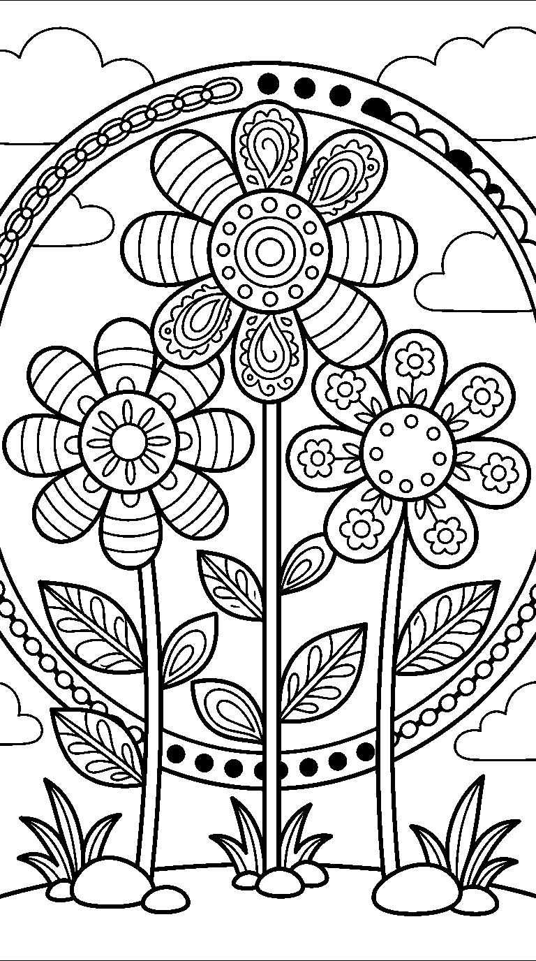 kleurplaat bloemen · Met versiering