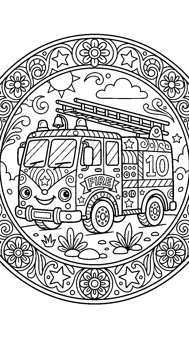 kleurplaat brandweerauto · Met versiering