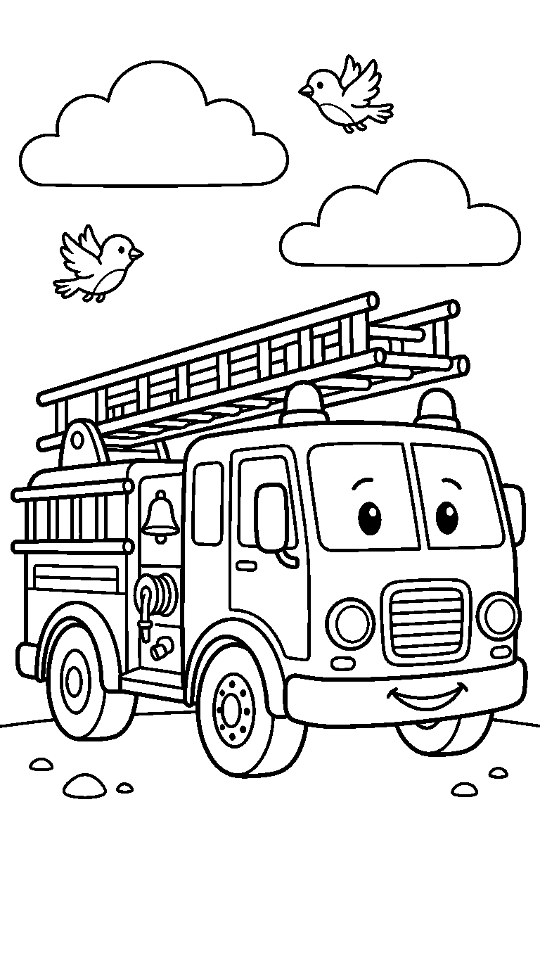 kleurplaat brandweerauto · Onder de wolken