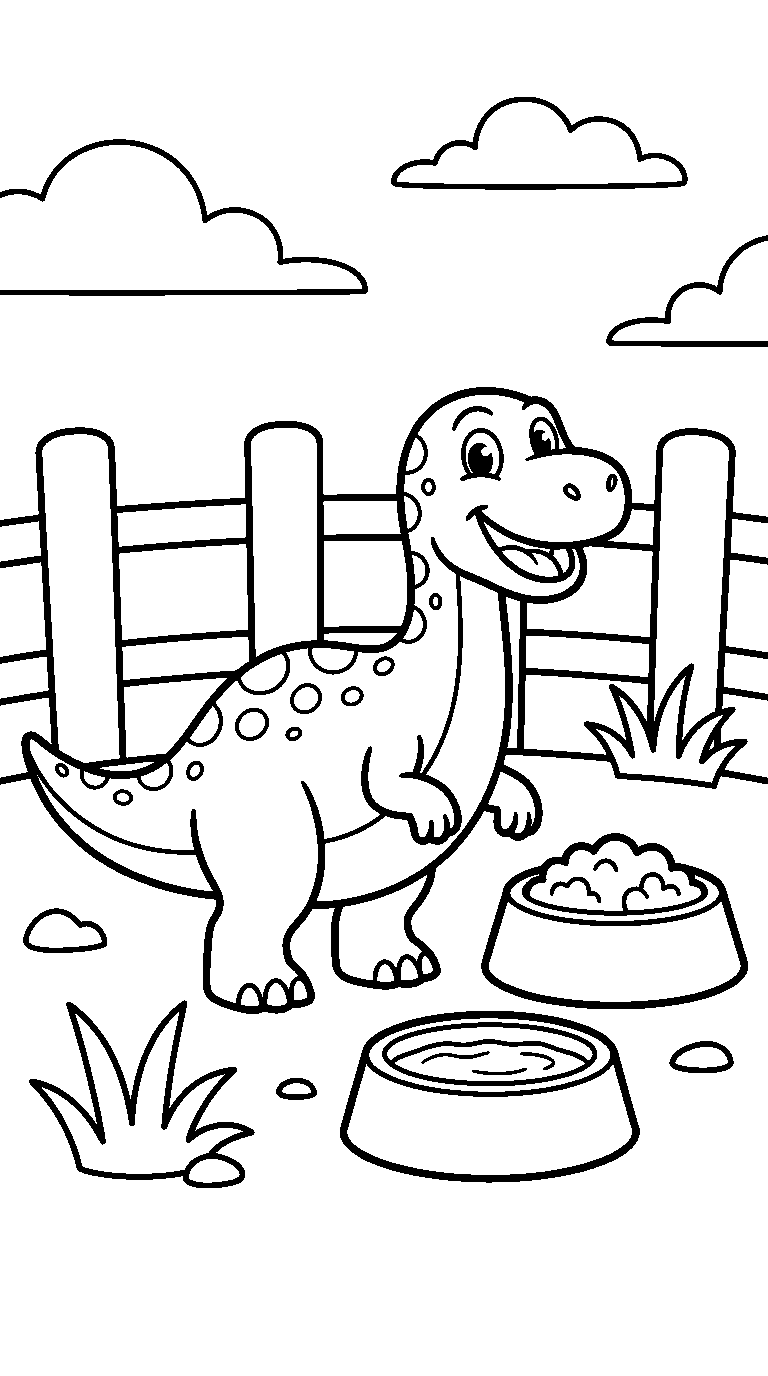 kleurplaat dinosaurus · Bij het bakje
