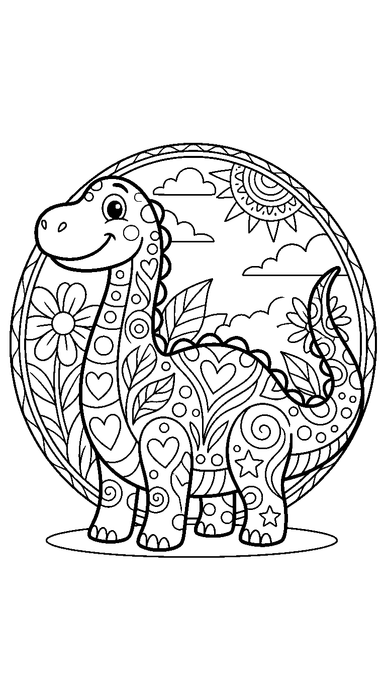 kleurplaat dinosaurus · Met versiering