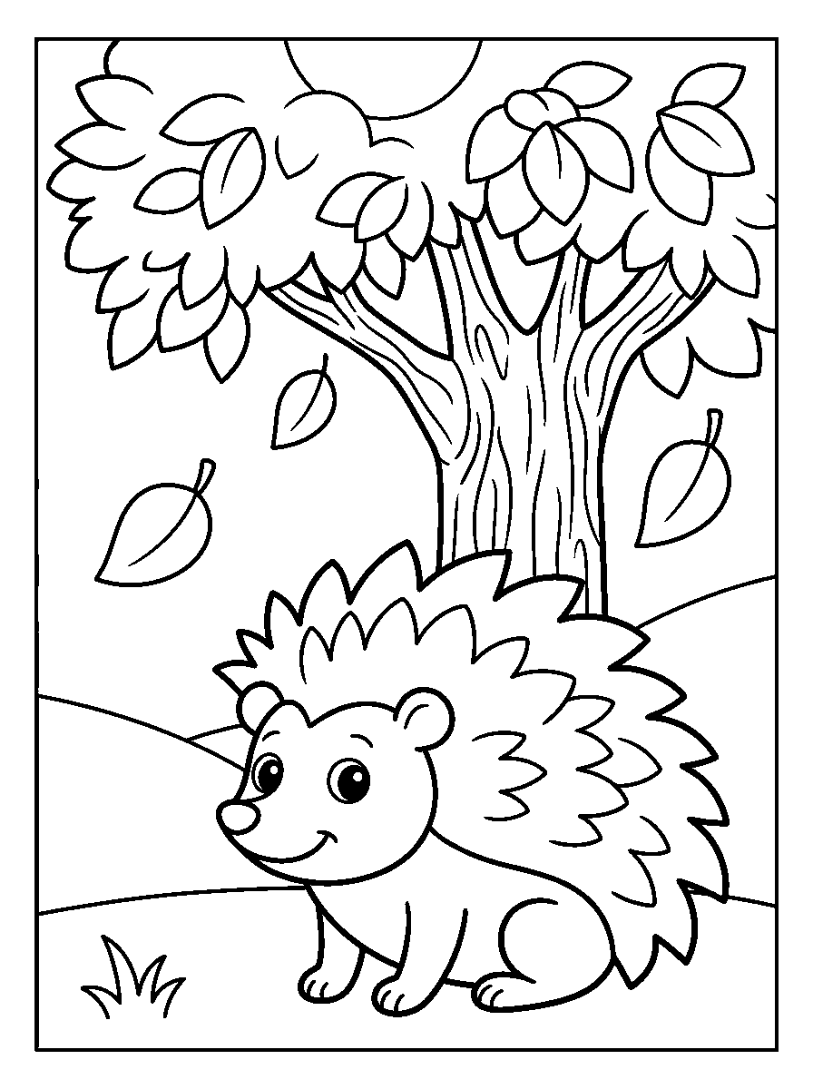 kleurplaat egel · Onder de boom