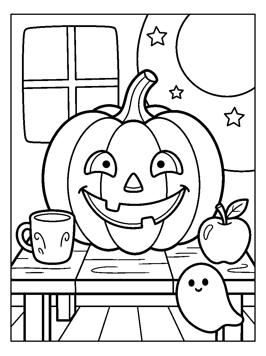 kleurplaat halloween · Op tafel