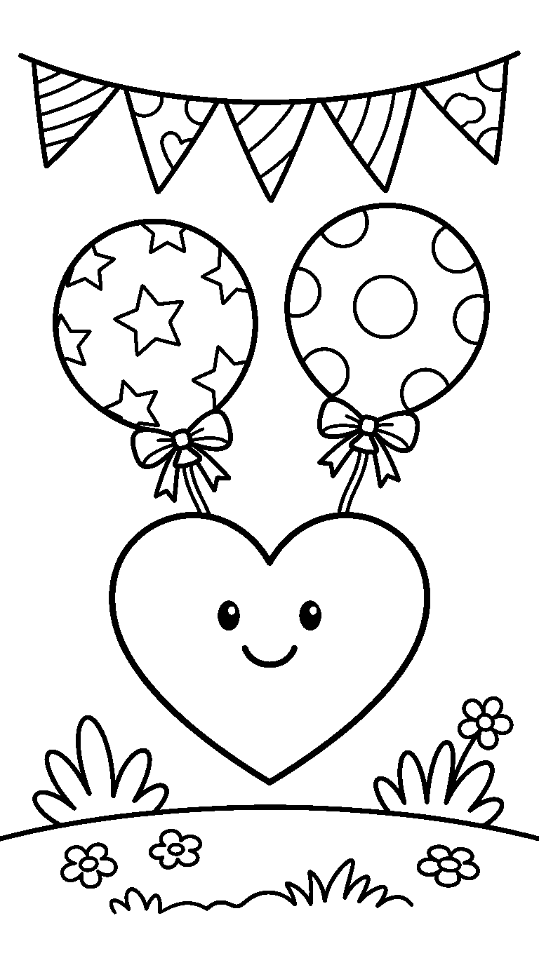 kleurplaat hart · Met ballonnen