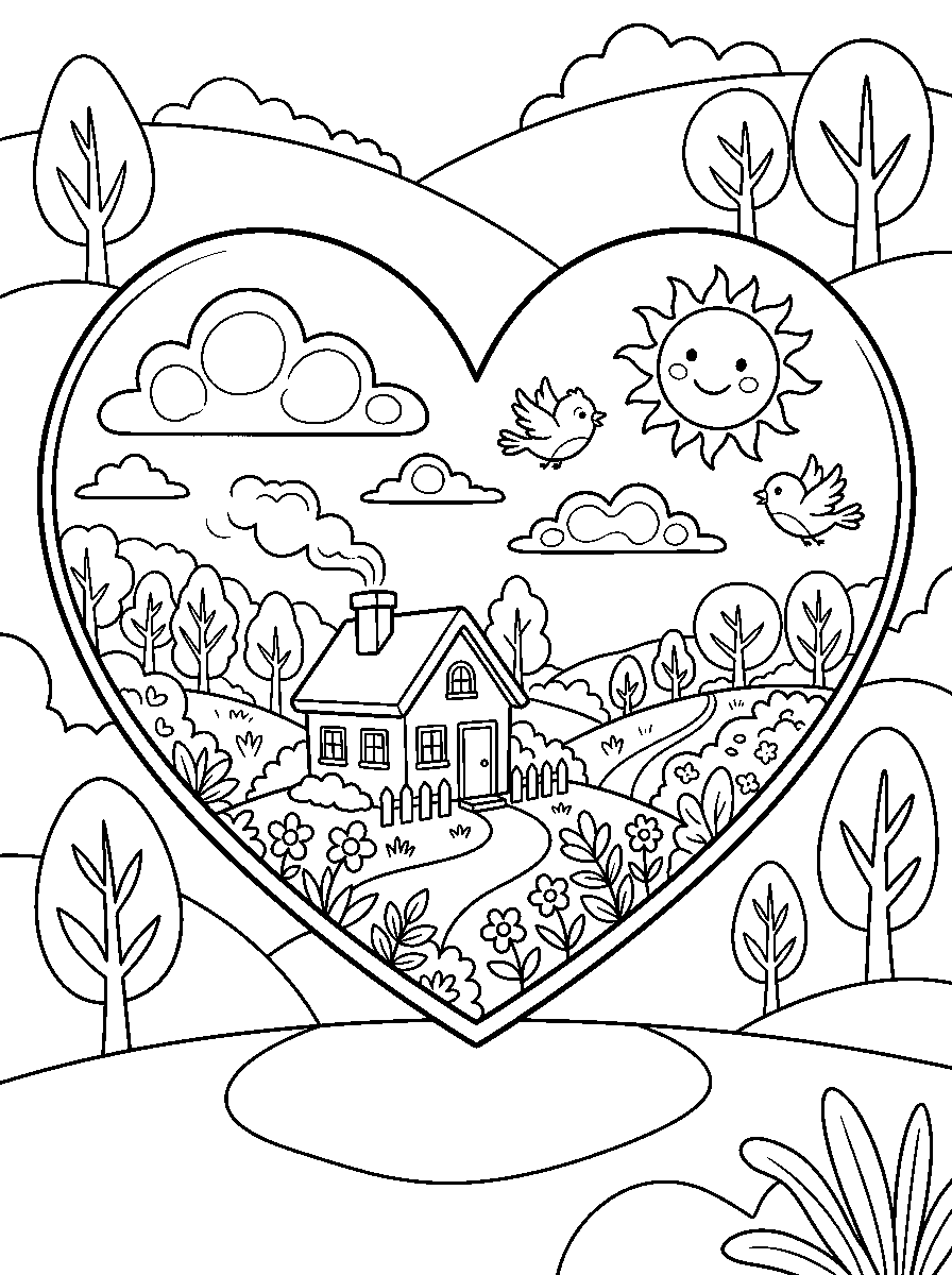 kleurplaat hart · In het landschap