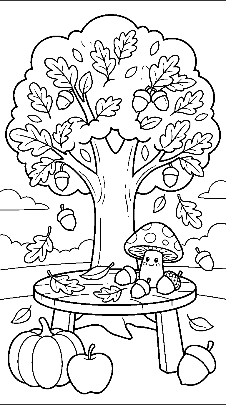 kleurplaat herfst · Op tafel