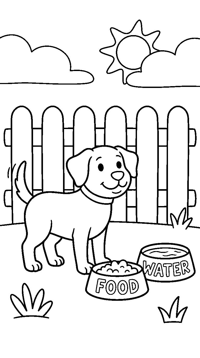 kleurplaat hond · Bij het bakje