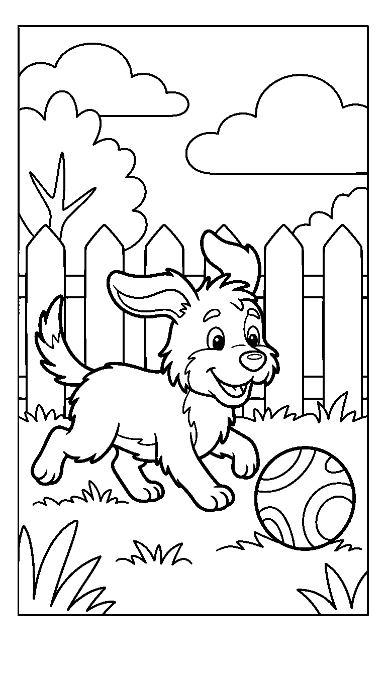 kleurplaat hond · Met een bal