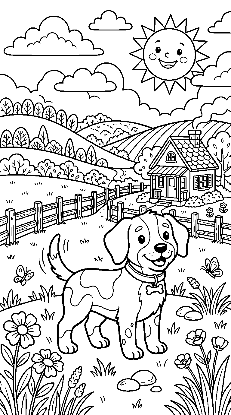 kleurplaat hond · In het landschap