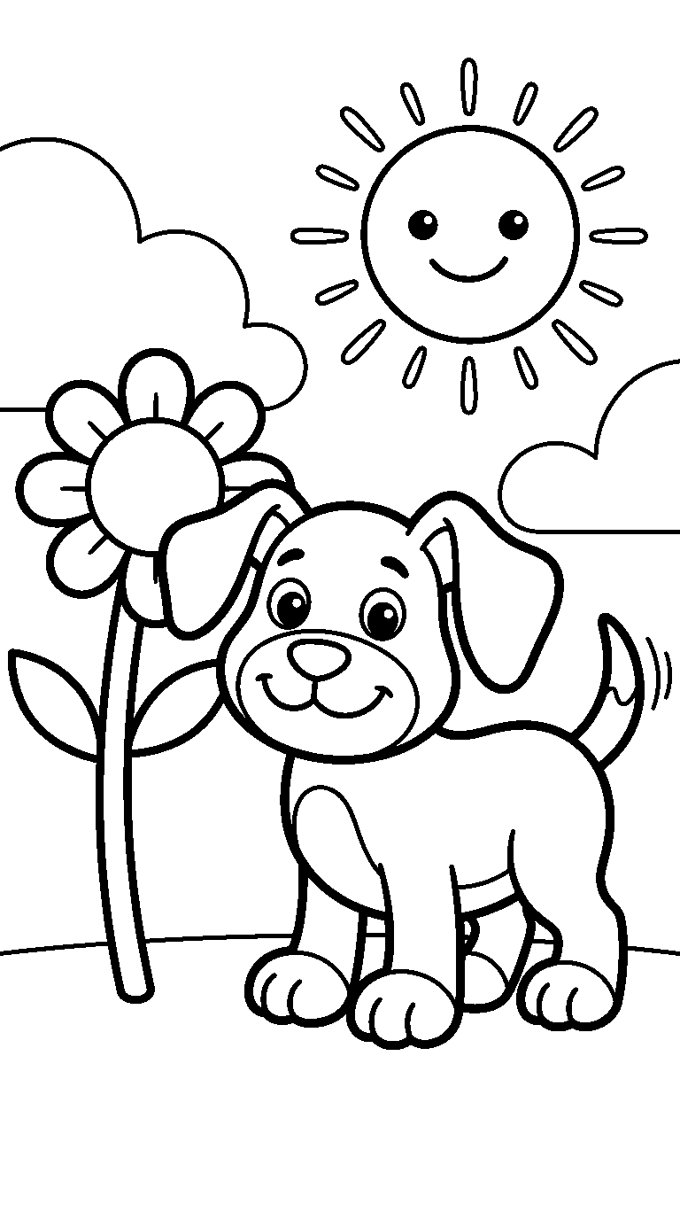 kleurplaat hond · In de tuin