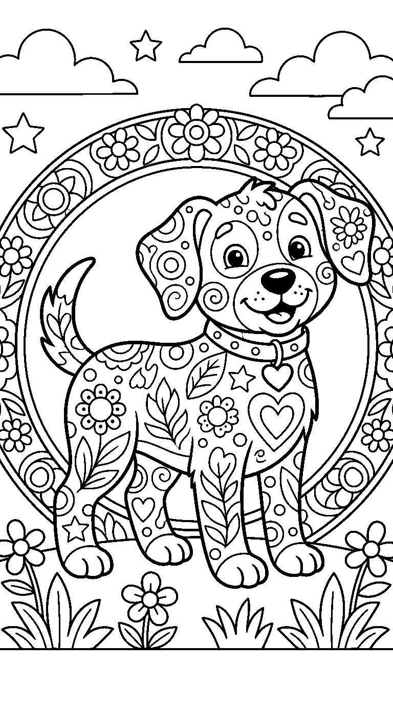 kleurplaat hond · Met versiering
