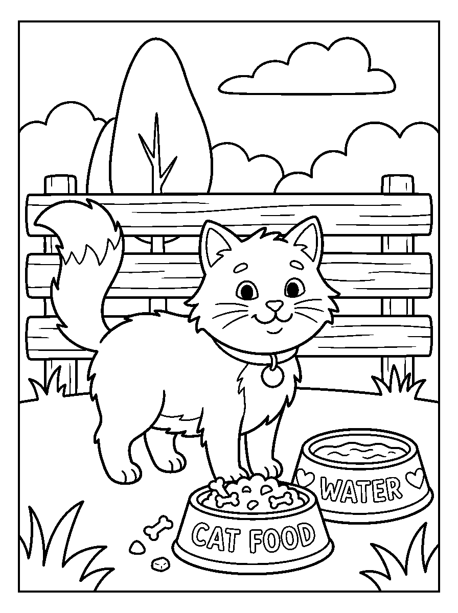 kleurplaat kat · Bij het bakje
