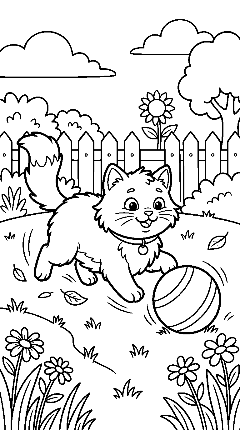 kleurplaat kat · Met een bal