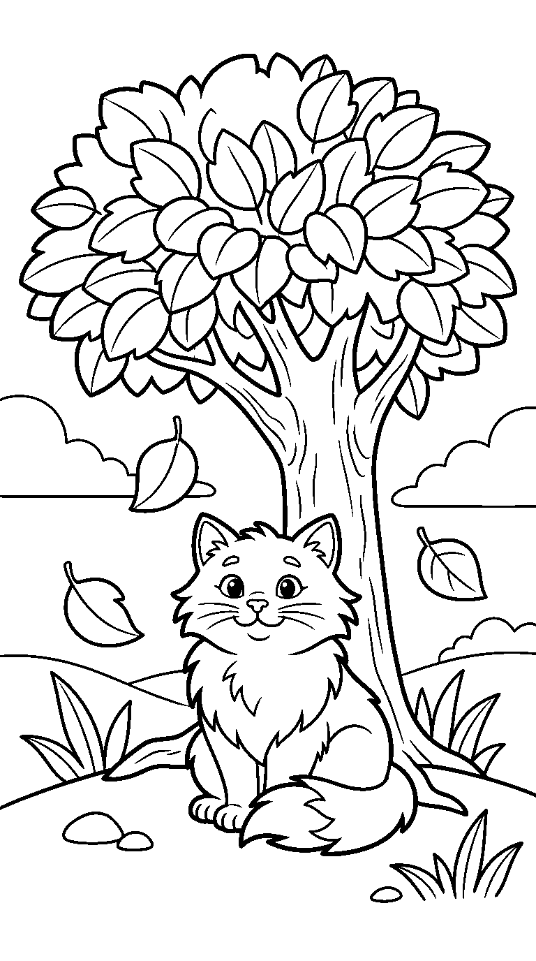 kleurplaat kat · Onder de boom