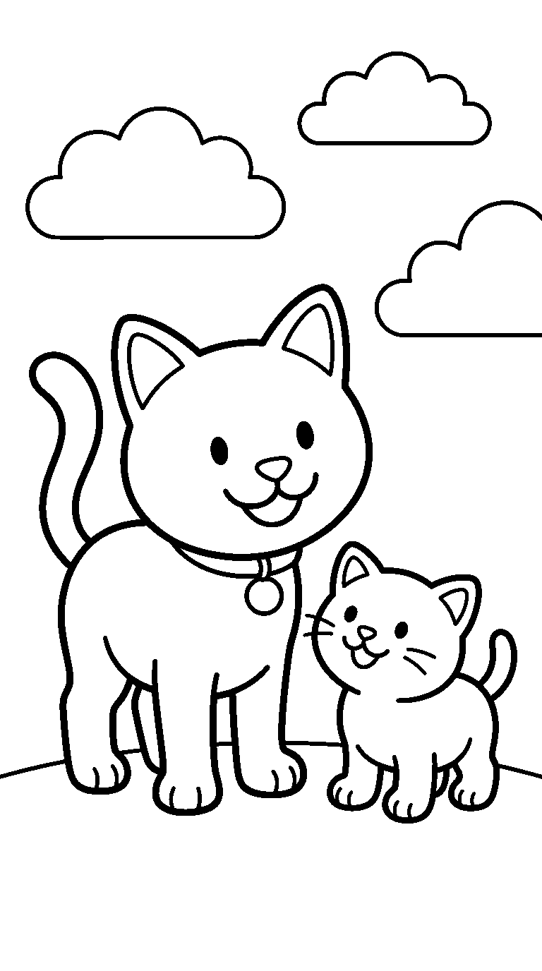 kleurplaat kat · Met een jong