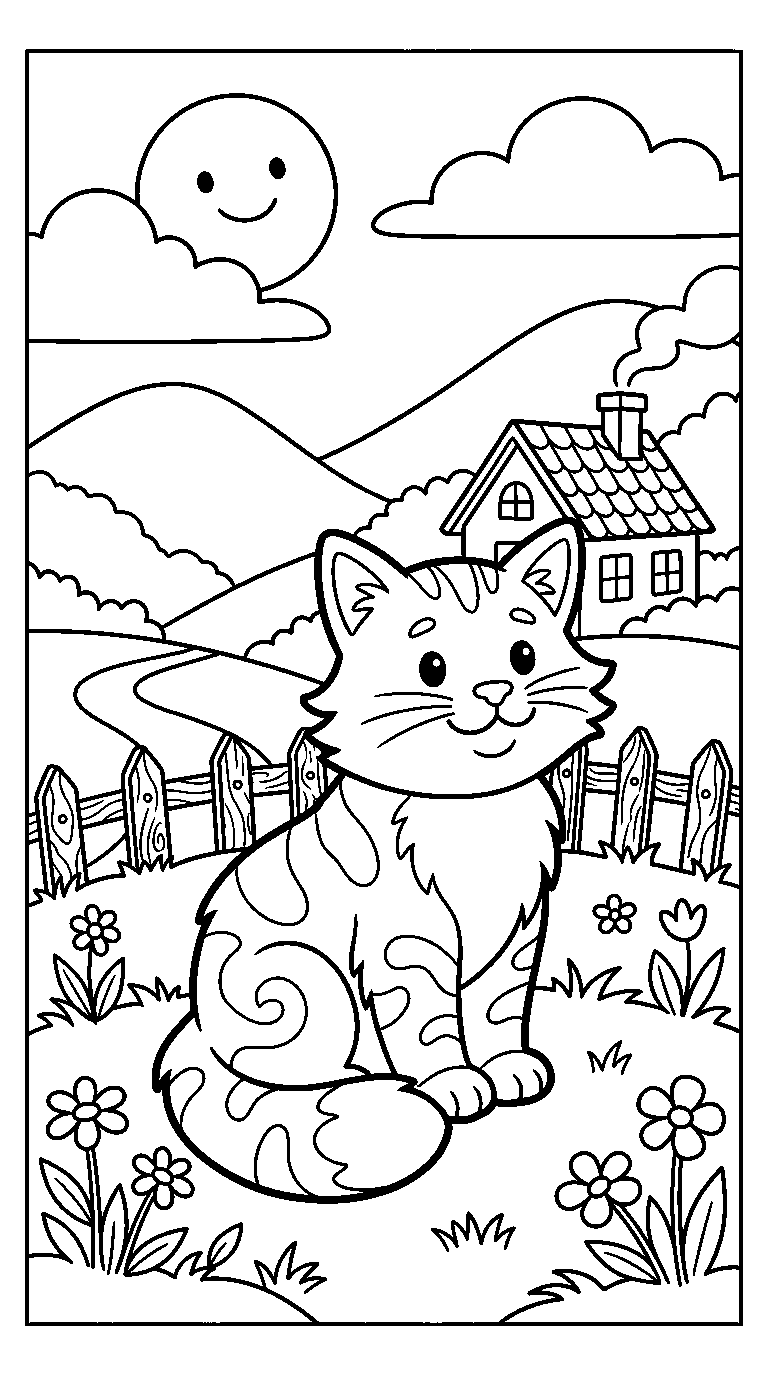 kleurplaat kat · In het landschap