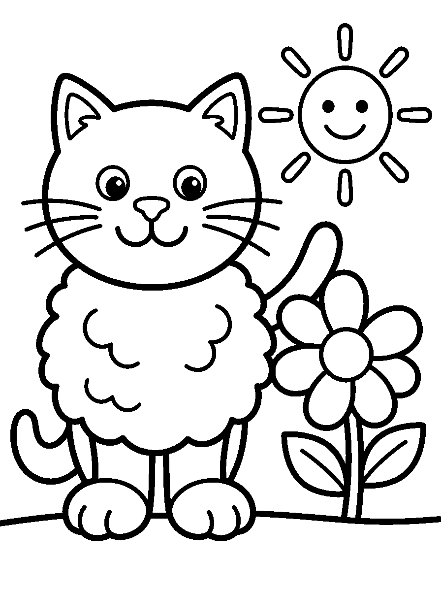 kleurplaat kat · In de tuin