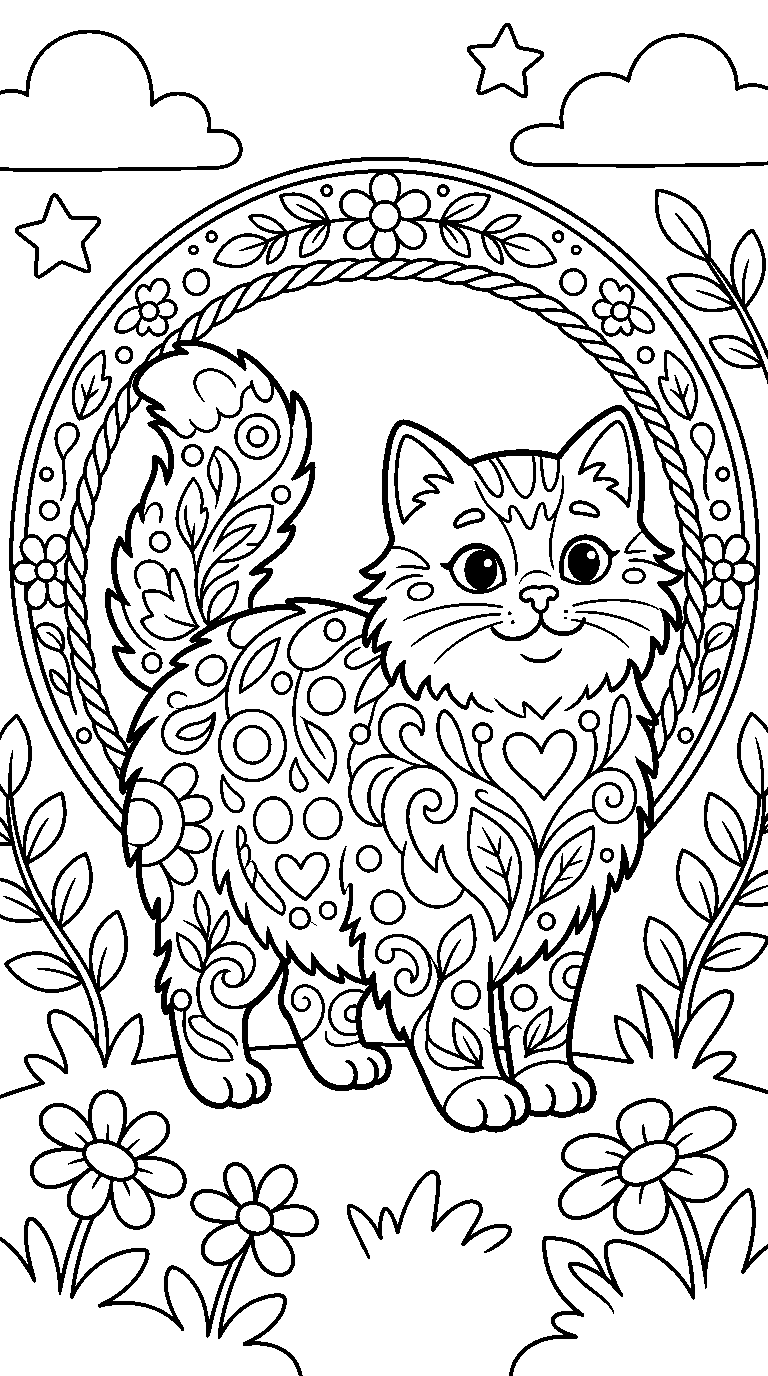kleurplaat kat · Met versiering
