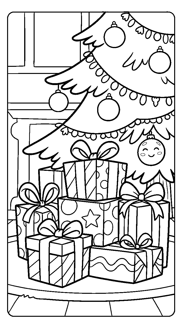 kleurplaat kerst · Cadeautjes onder de boom