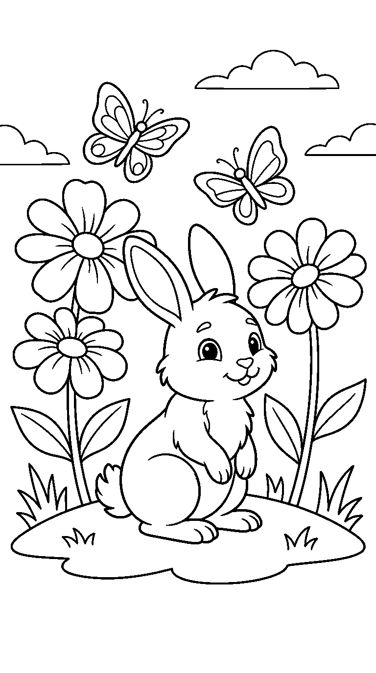 kleurplaat konijn · Tussen de bloemen