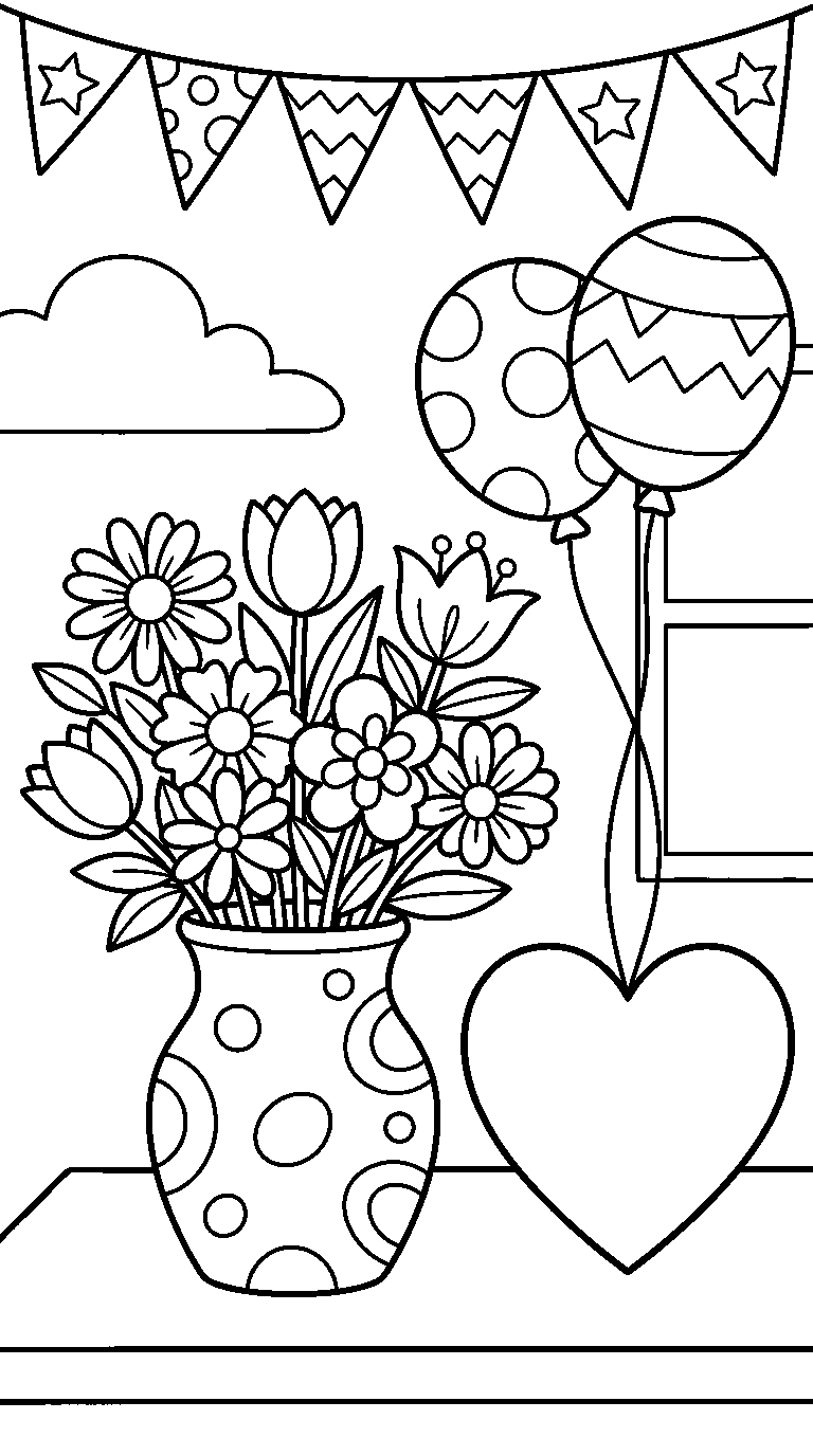 kleurplaat moederdag · Met ballonnen