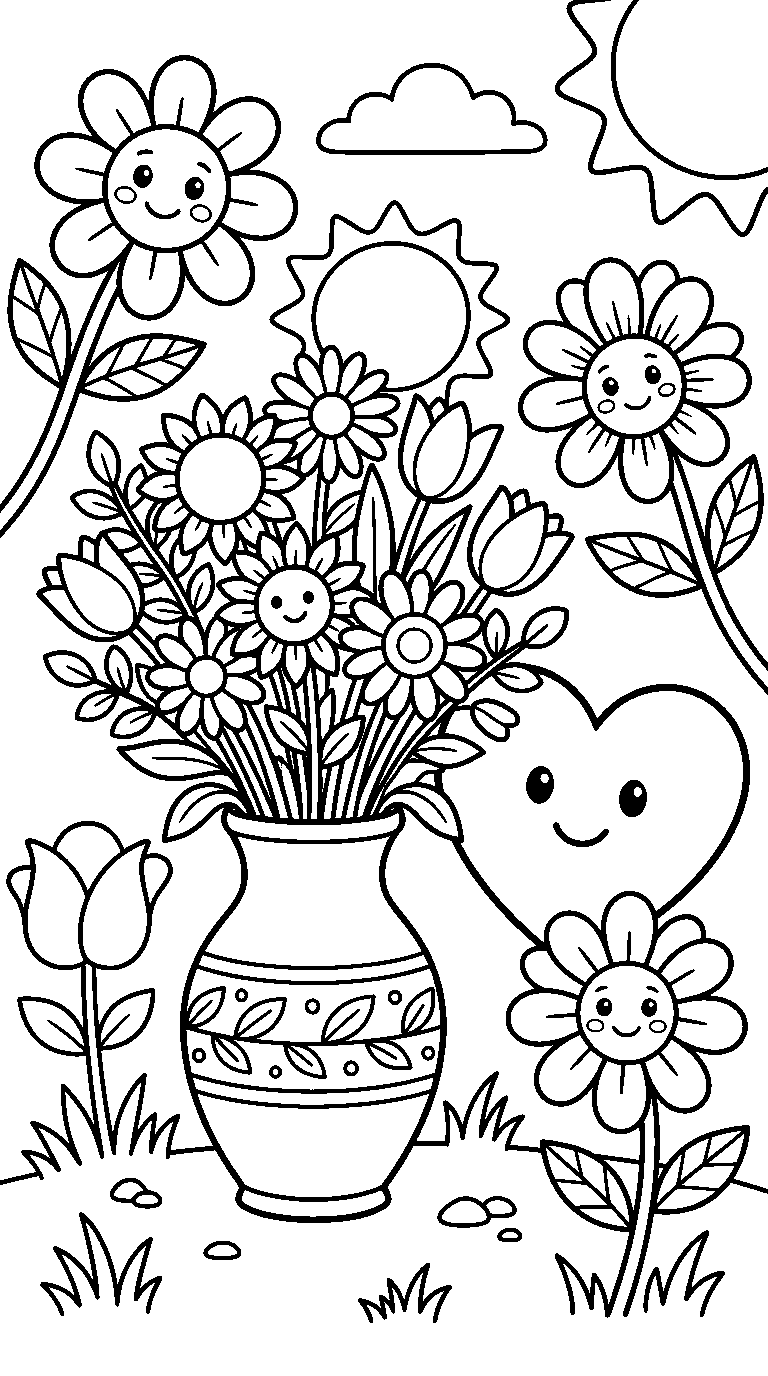 kleurplaat moederdag · Tussen de bloemen
