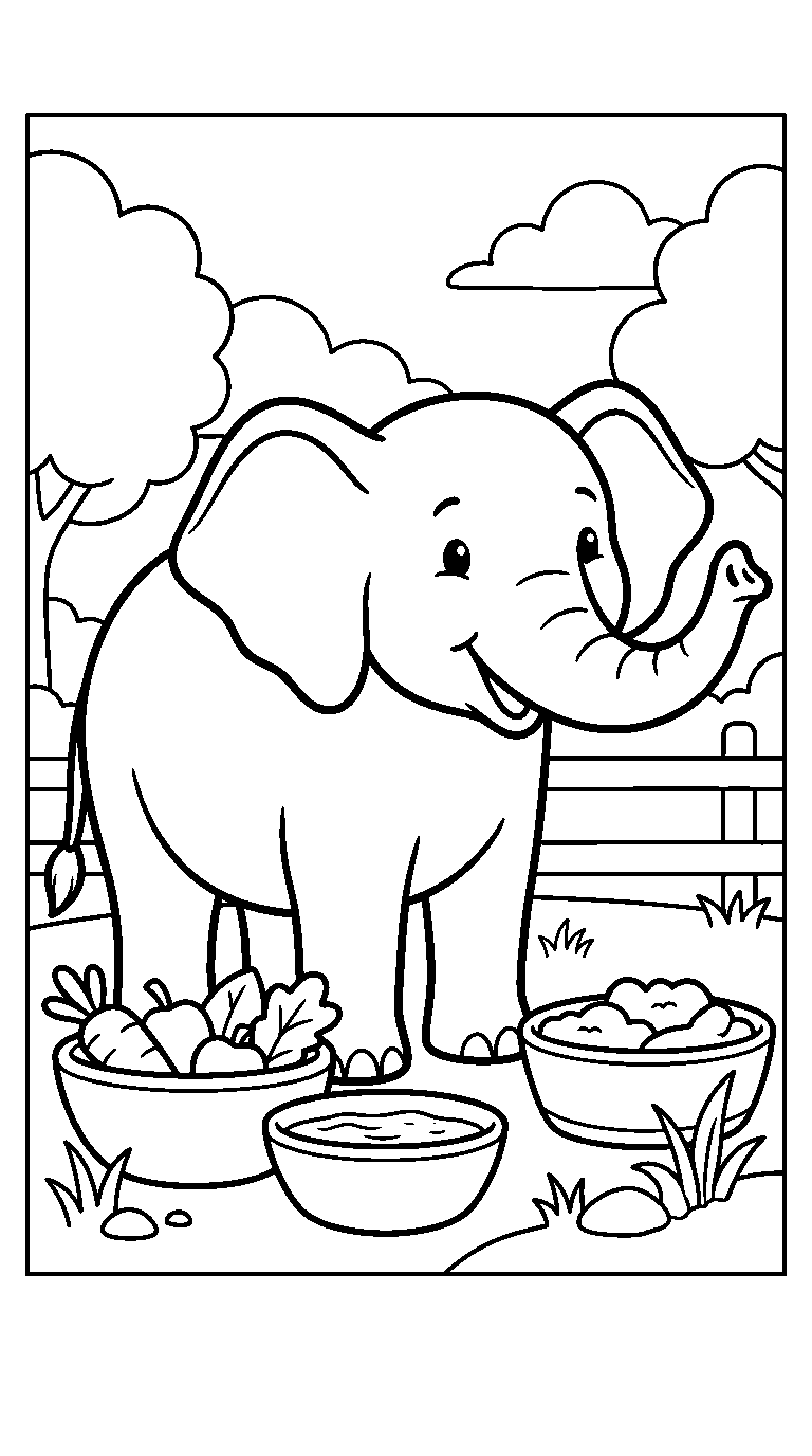 kleurplaat olifant · Bij het bakje