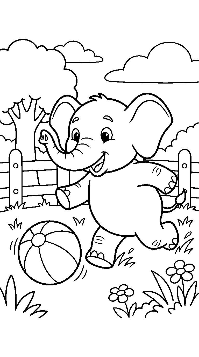 kleurplaat olifant · Met een bal