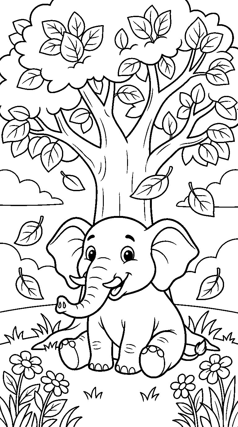 kleurplaat olifant · Onder de boom