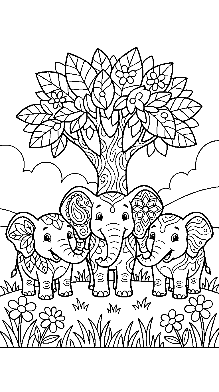 kleurplaat olifant · Met z'n drieën