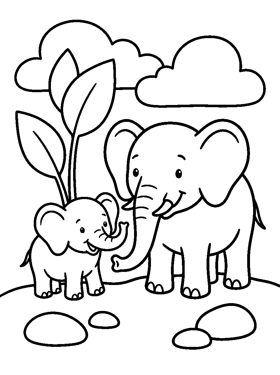 kleurplaat olifant · Met een jong