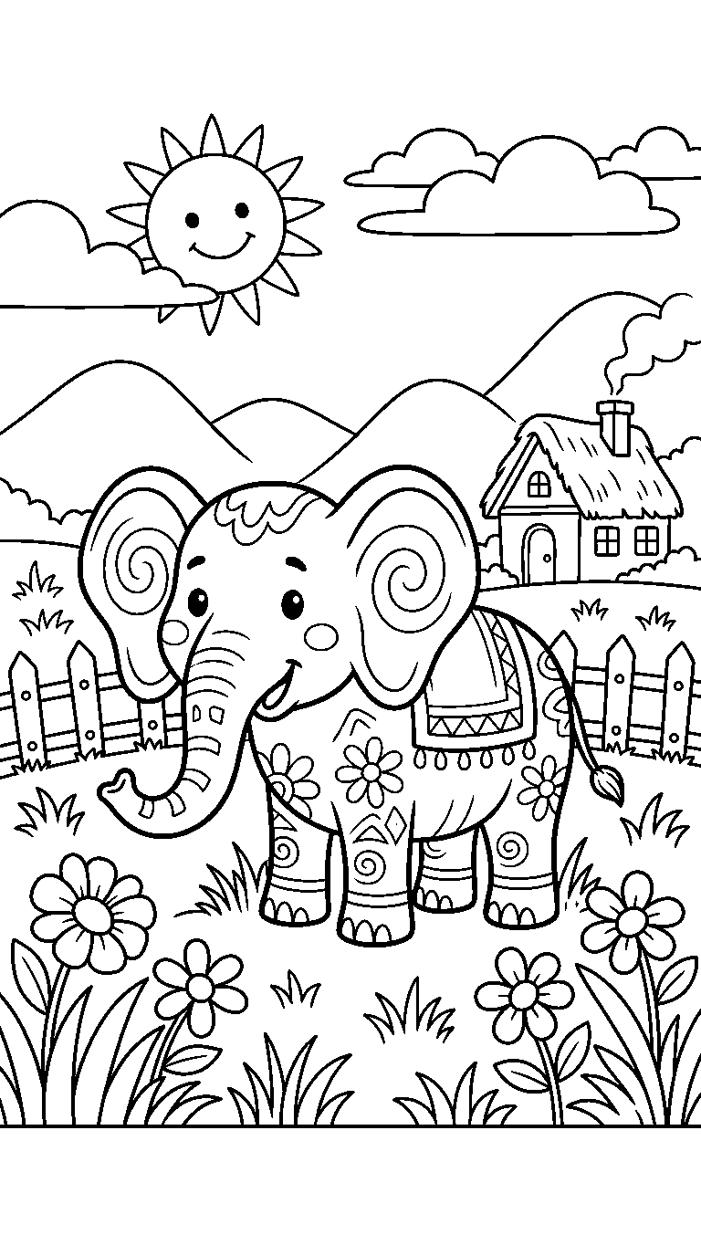 kleurplaat olifant · In het landschap